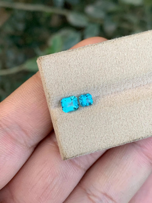 Natural Neon Blue Tourmaline Pair 0.94 ct – Emerald & Asscher Cut Loose Gemstones